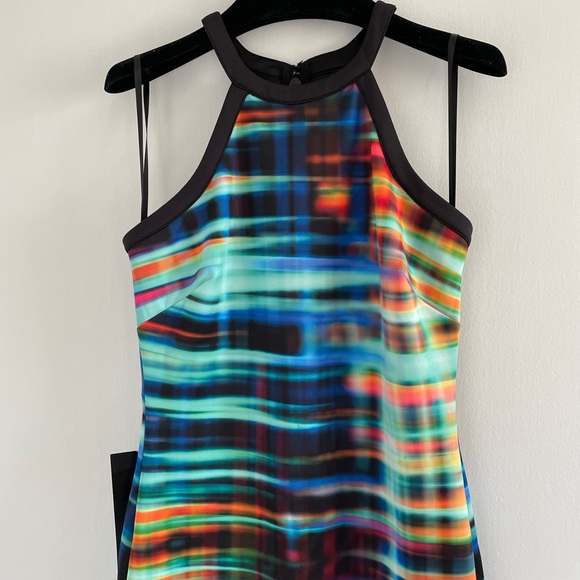 New BEBE Back Cut Out Animal Print Neon Dress - Picture 10 of 11